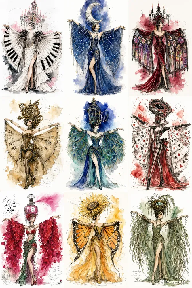Vintage Surreal Costume Sketches