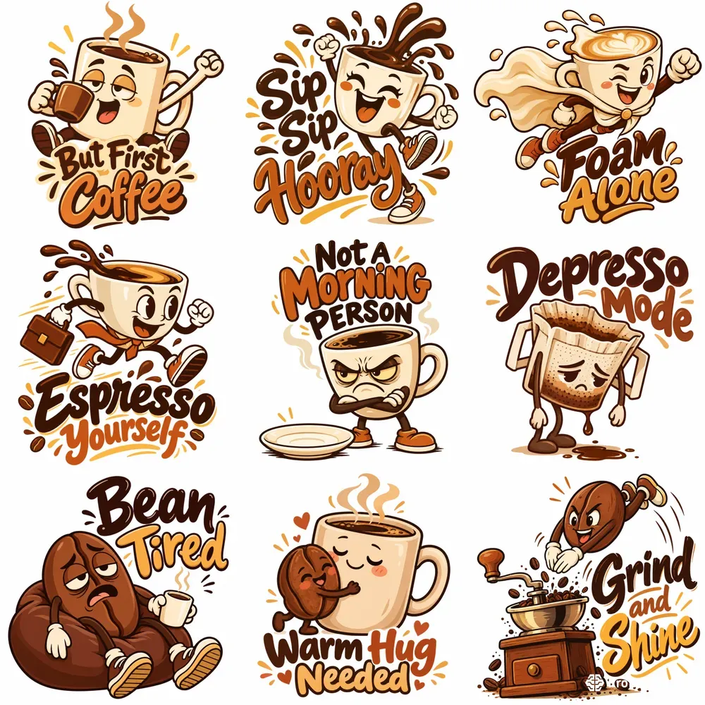 Funny Coffee Character Tshirt Designs