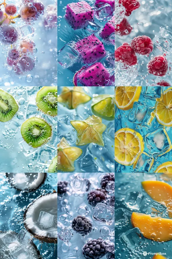 Macro Fruits In Sparkling Ice Water