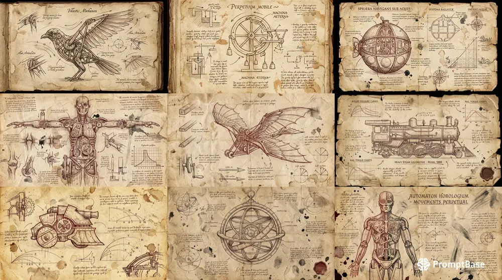 Vintage Da Vinci Inventor Sketches