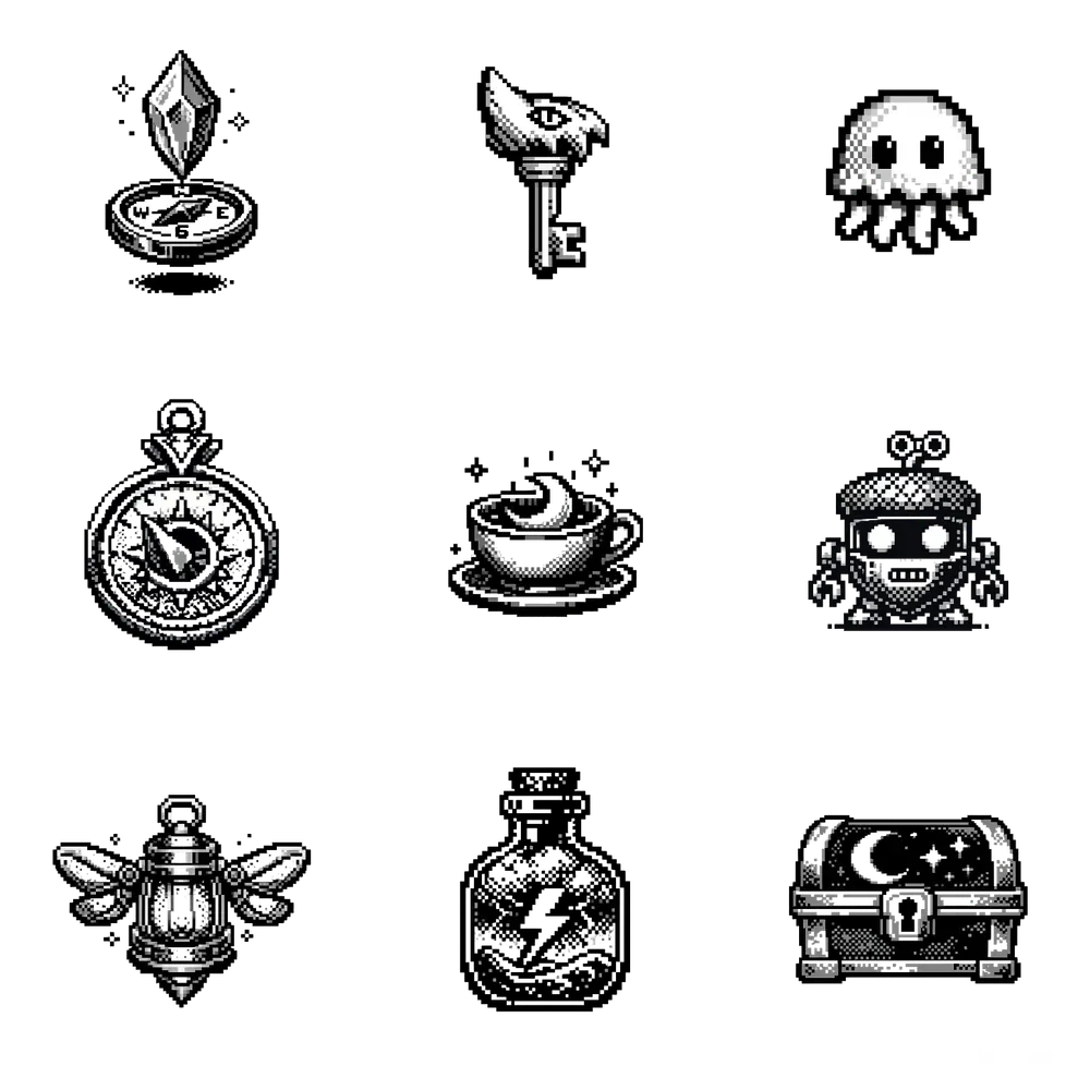 Retro Monochrome Pixel Icons