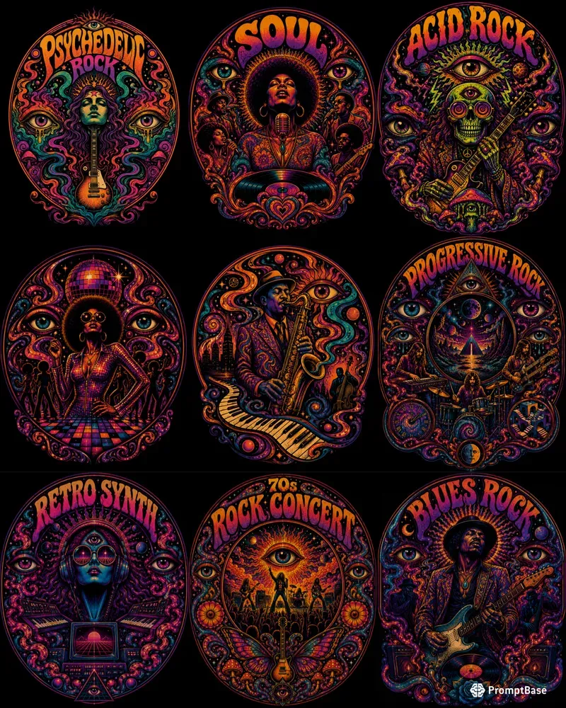 Retro Psychedelic Music Tshirts