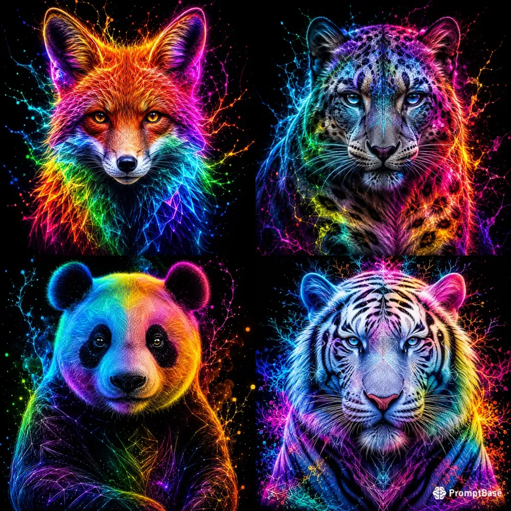 Neon Spectrum Wildlife Portraits