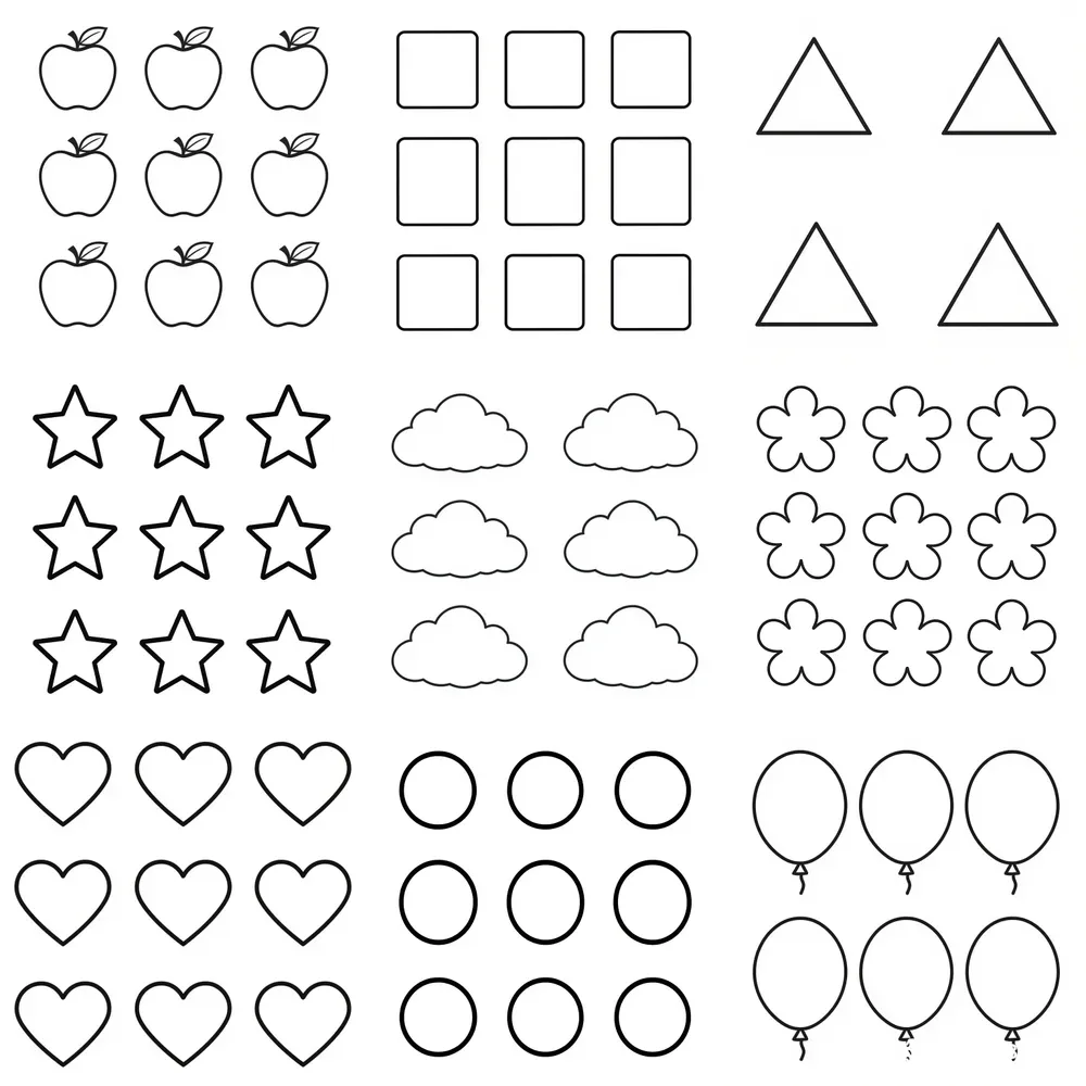 Kids Counting Shapes Worksheet Outlines