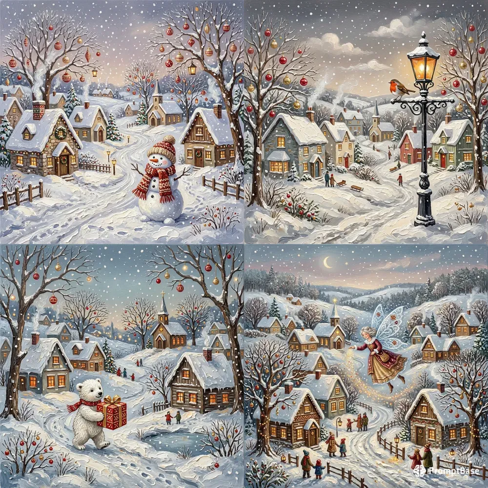 Whimsical Winter Village Art 31 Characters