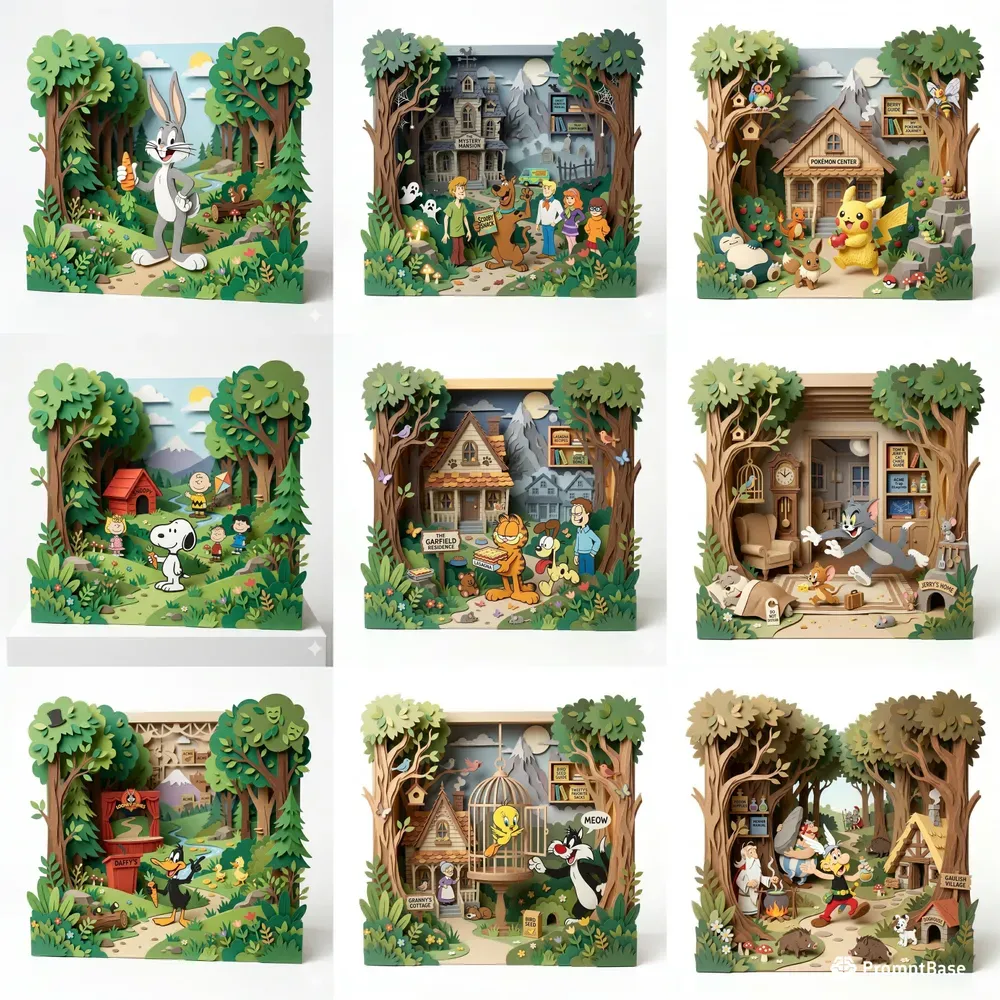 Cartoon Characters In Paper Dioramas