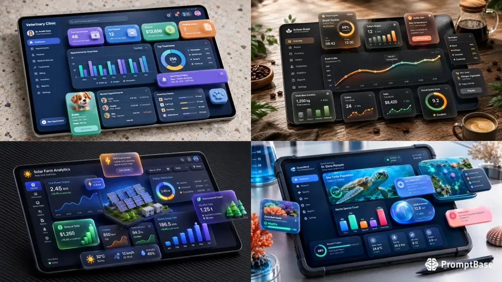 Claymorphic 3D Tablet Dashboard Mockups