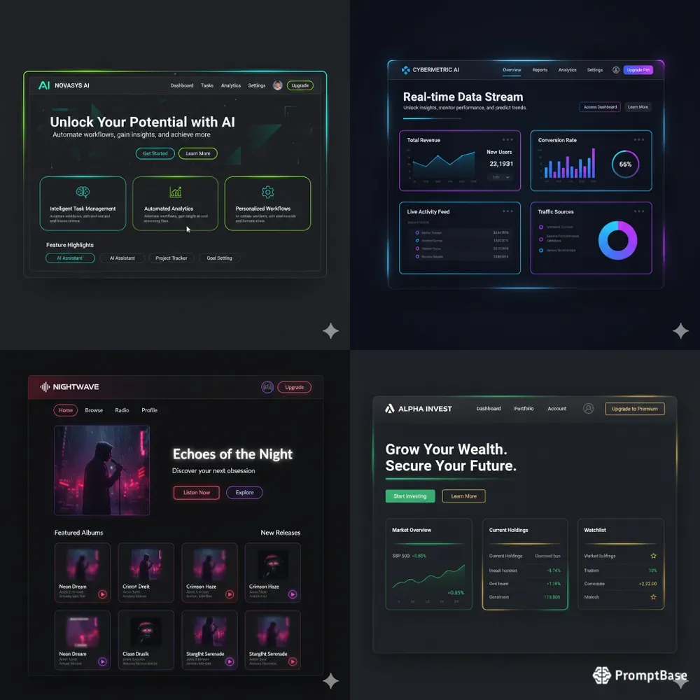 Modern Dark Themed Web Interfaces