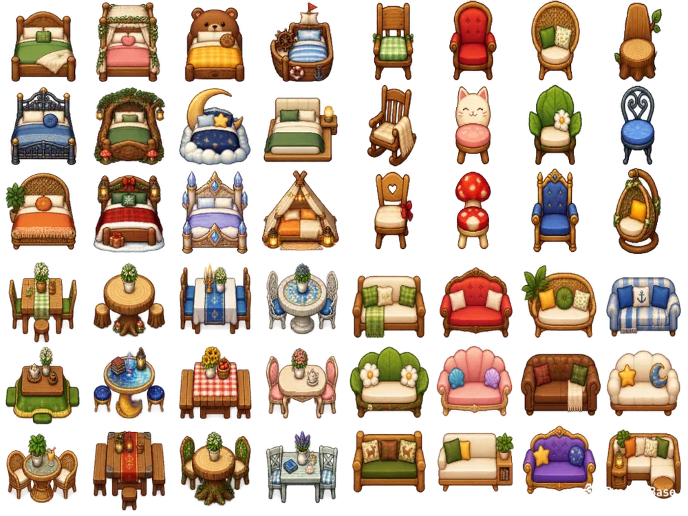 Cozy 16bit Furniture Sprite Sheets