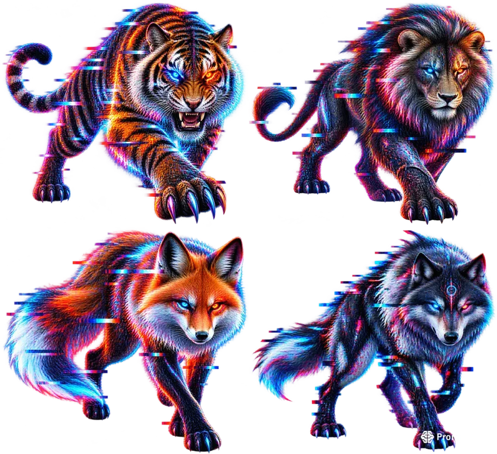 Glitch Cyberpunk Animal Cliparts