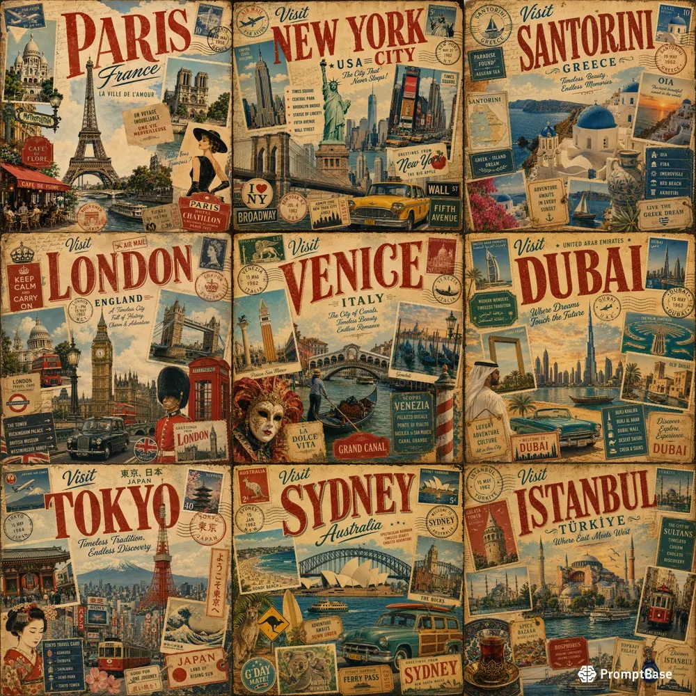 Vintage Landmark Collage Art