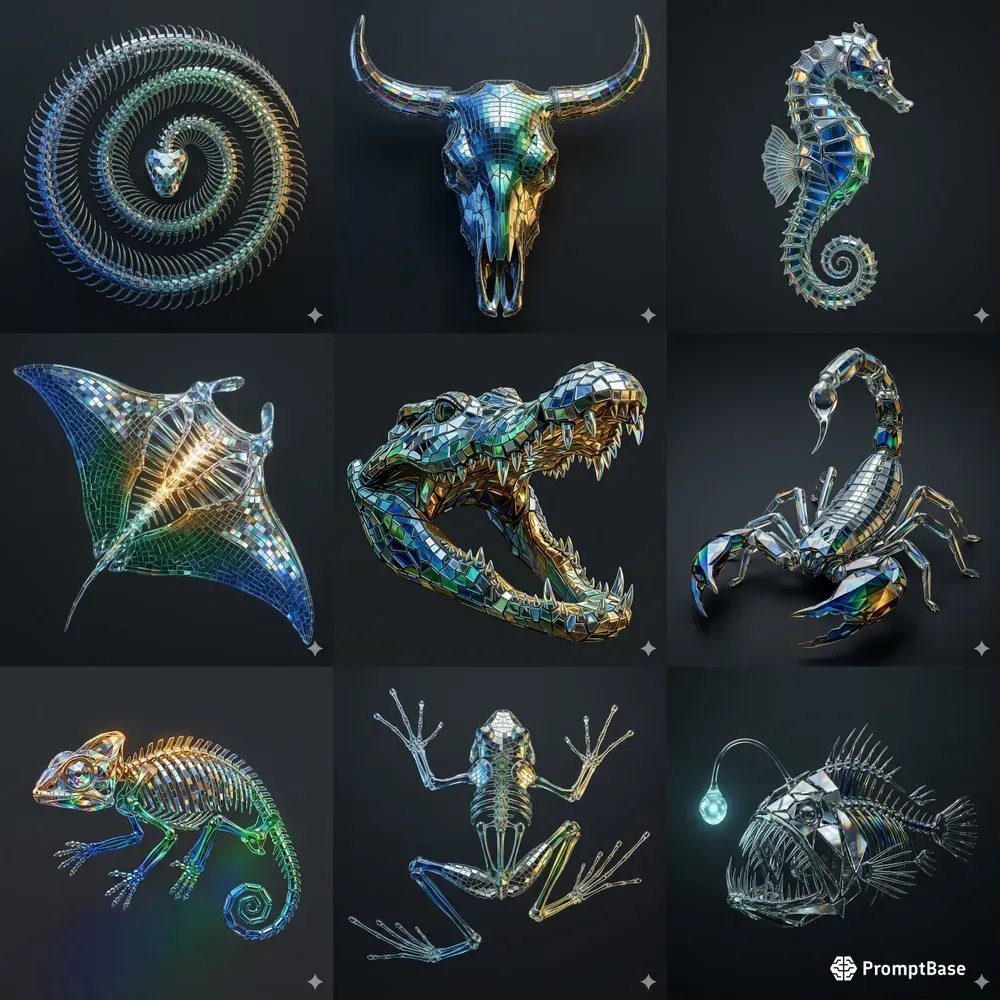 Glass Mosaic Animal Skeleton Art