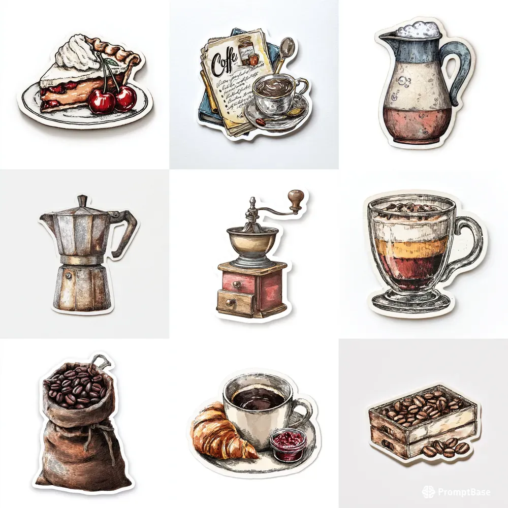 Vintage Coffee Sticker Clipart Designs