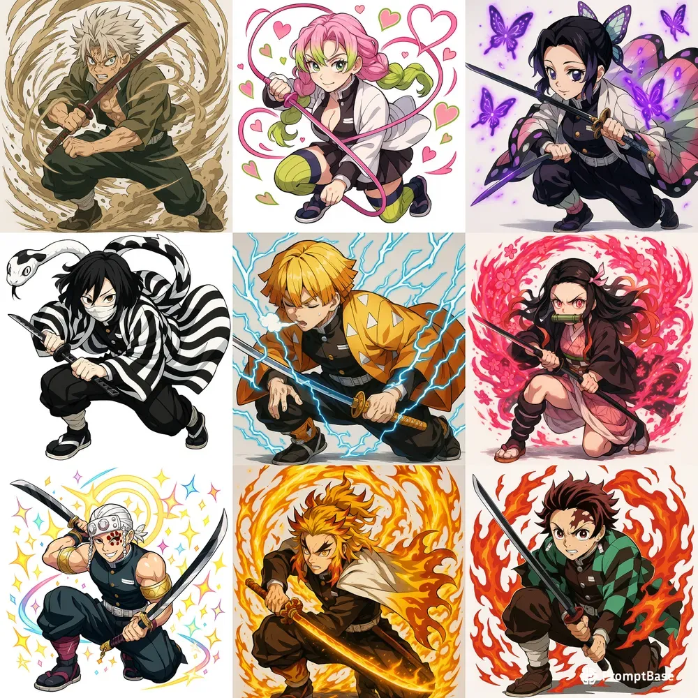 Demon Slayer Characters On White