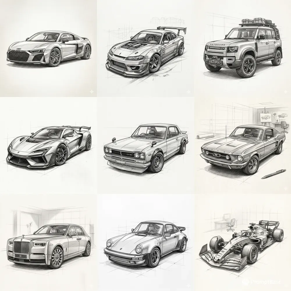 Pencil Sketch Car Designs