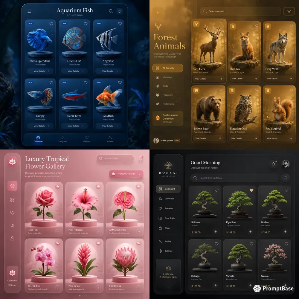 Modern Nature Catalog Card UI Showcases