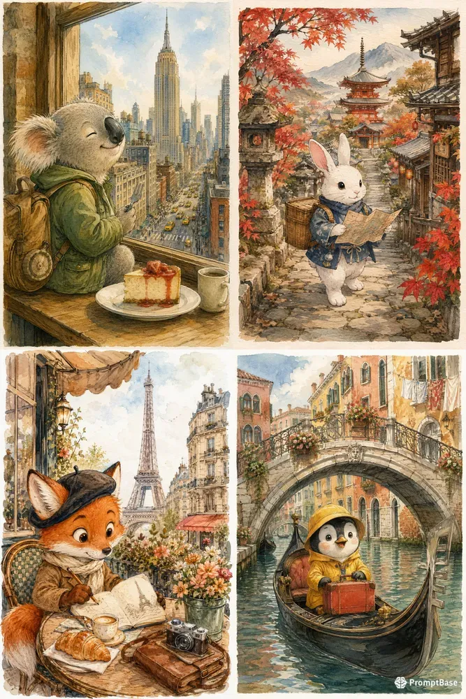 Whimsical Travel Storybook Art