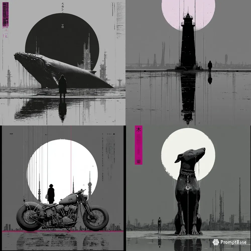 Monochrome Cyberpunk Ink Noir Posters