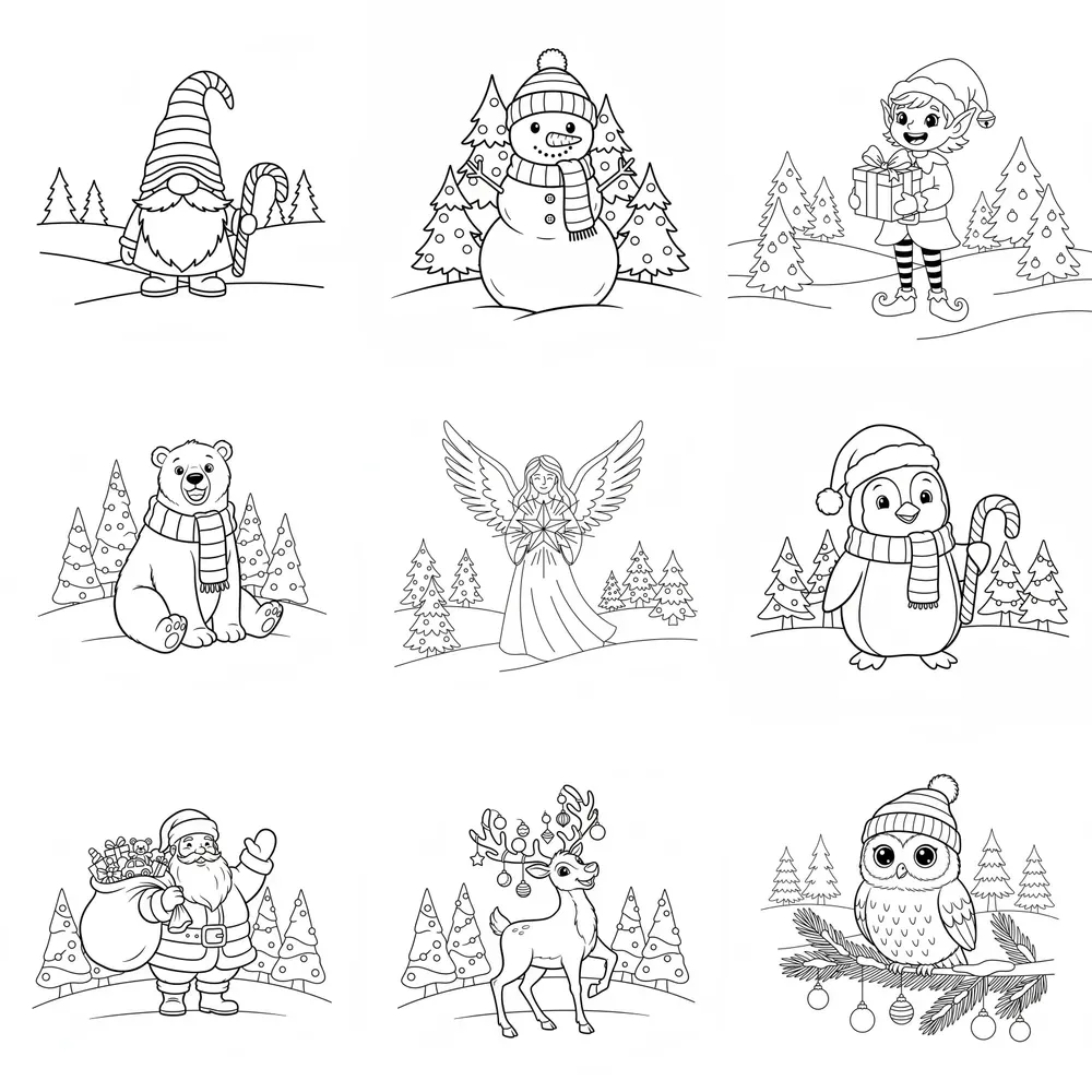Minimalist Christmas Coloring Book Pages