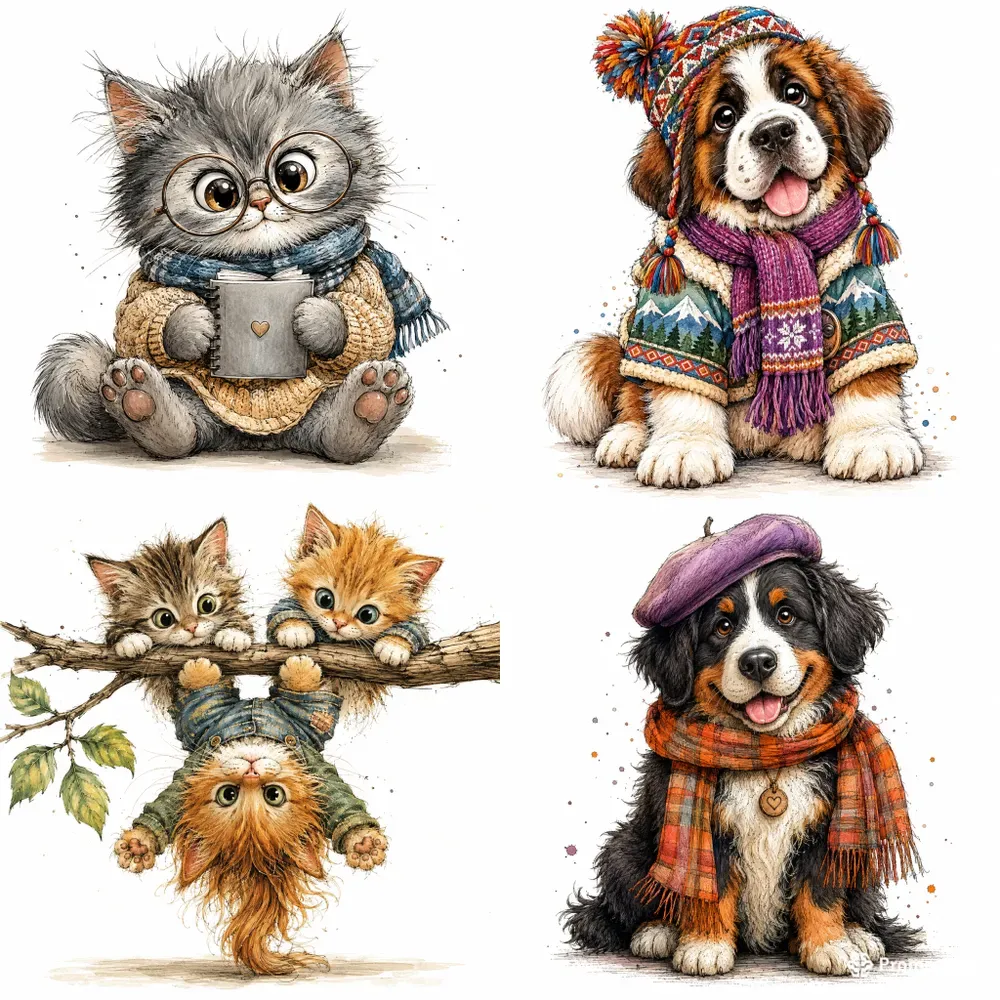 Whimsical Cozy Animal Portraits