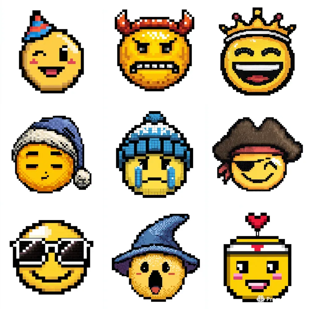 Pixel Art 8bit Emoji Faces