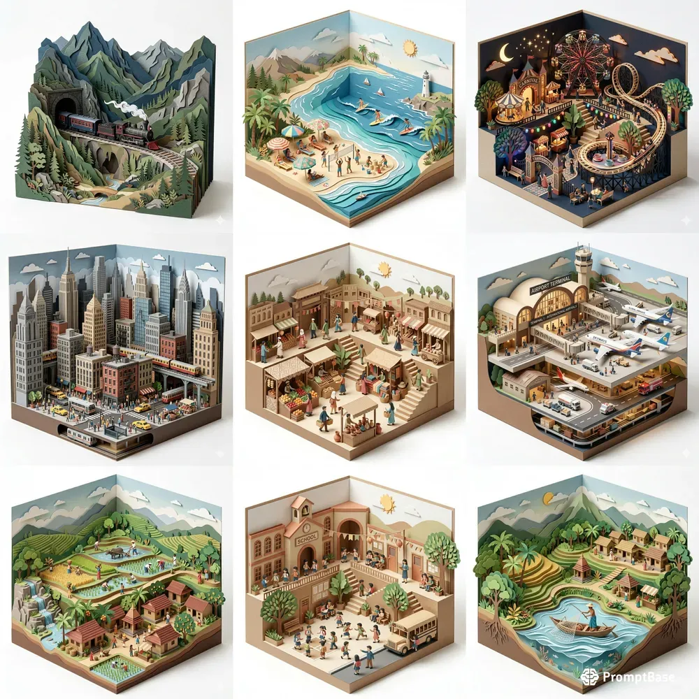 3D Paper Cut Diorama Sceneries