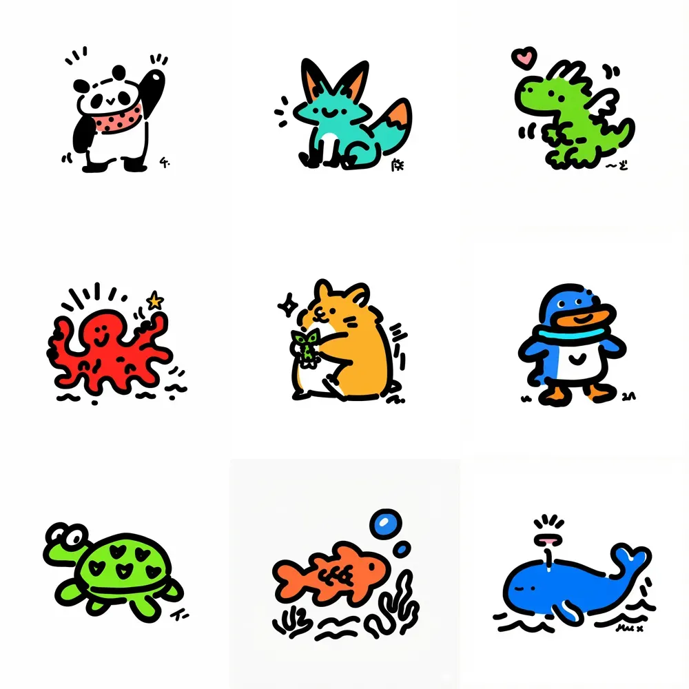 Kawaii Bold Animal Doodles