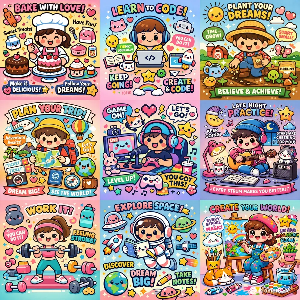 Kawaii Motivational Poster Kits