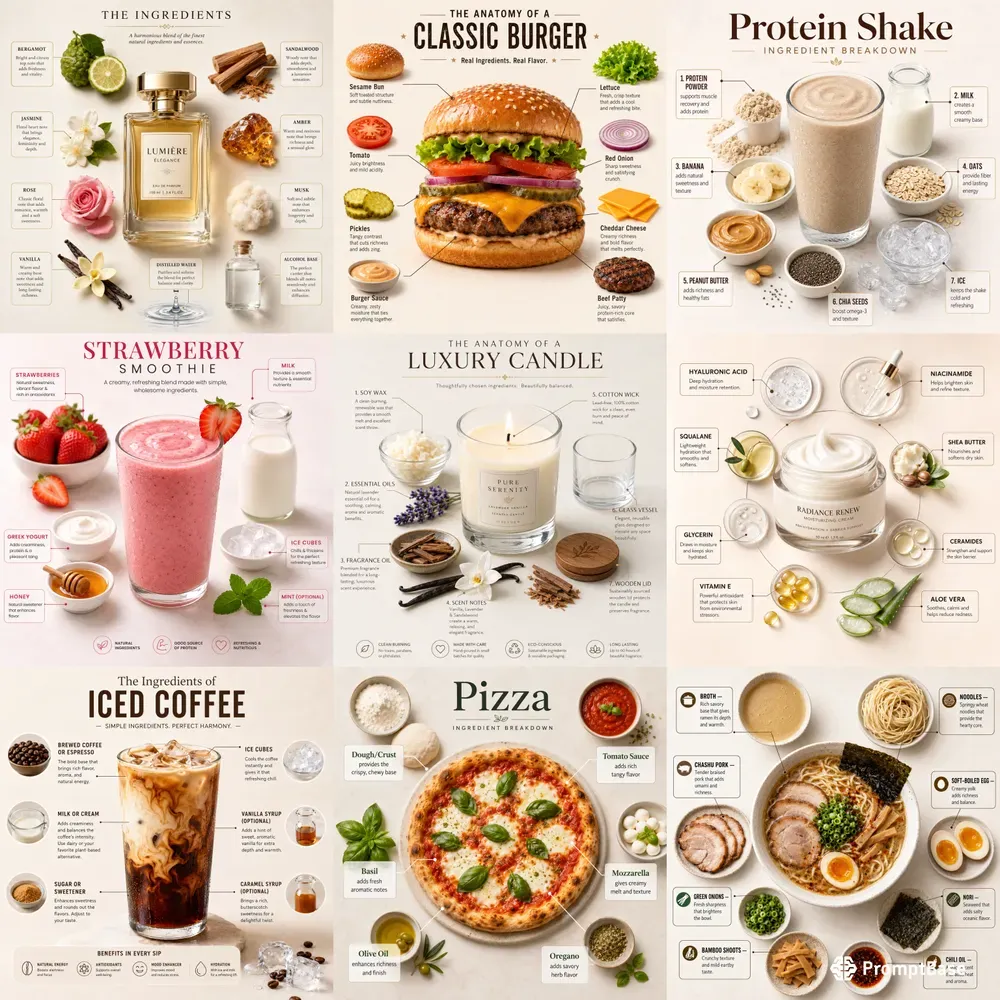 Ultrarealistic Ingredient Breakdowns