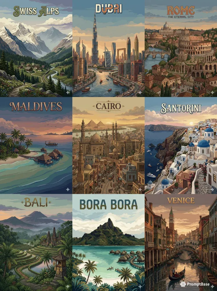 Pixel Art Travel Posters