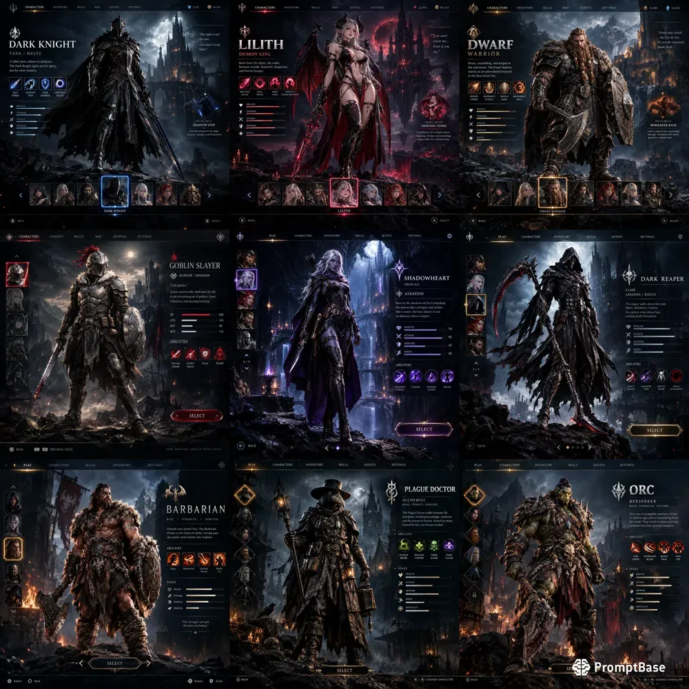 Video Game Character Selection Screens