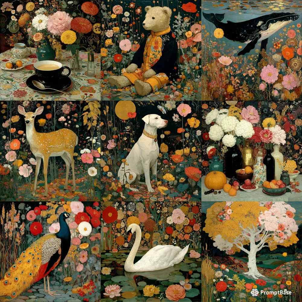 Oil Symbolist Folk Tapestry Florals