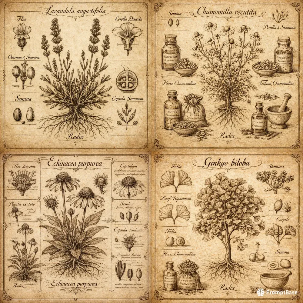 Vintage Herbal Botanical Illustrations