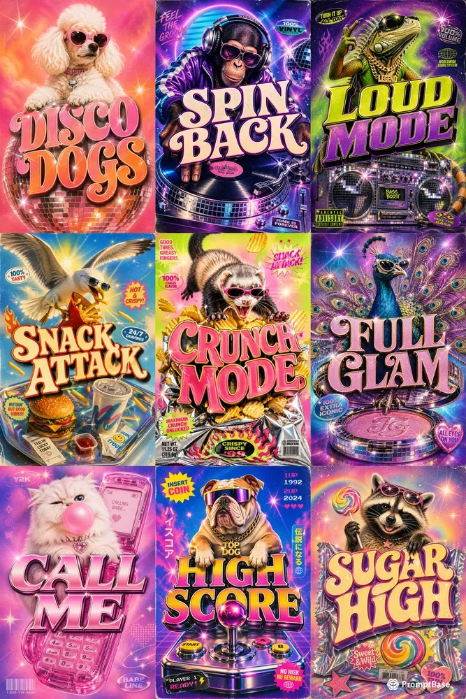 Y2k Disco Kitsch Pop Animal Posters