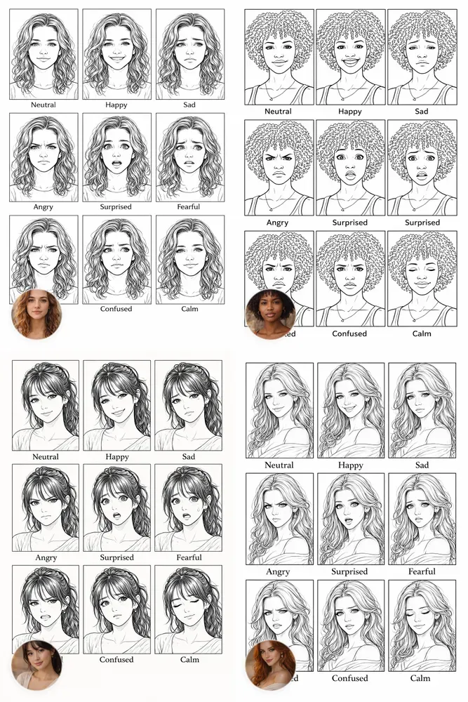 Girl Emotion Set Generator 9 Expressions