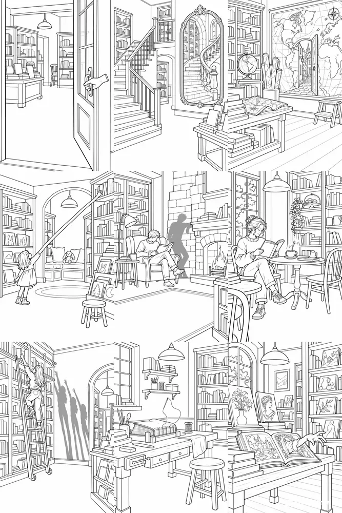 Haunted Bookshop Coloring Pages