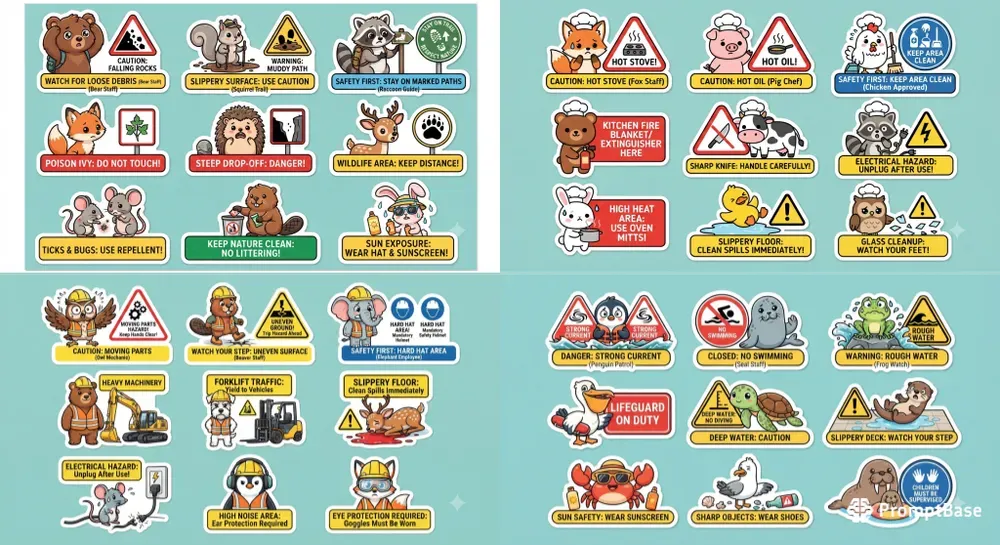 Cute Comic Warning Animal Stickers