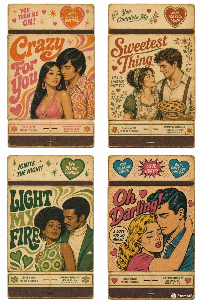 Retro Matchbook Romantic Couple Photos