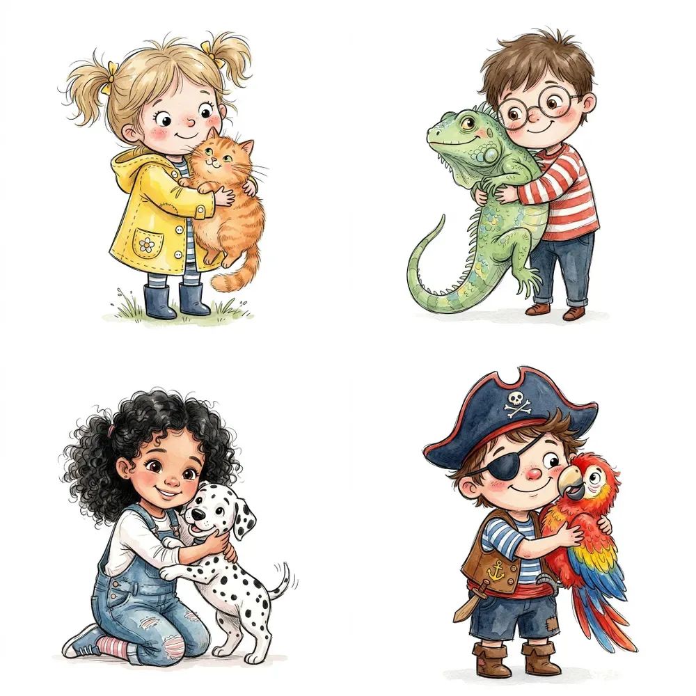 Cartoon Kids And Pets Clipart