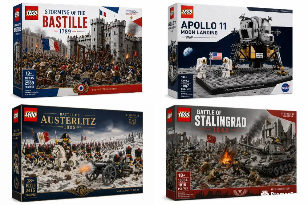 Lego Historical Set Boxes Photorealistic