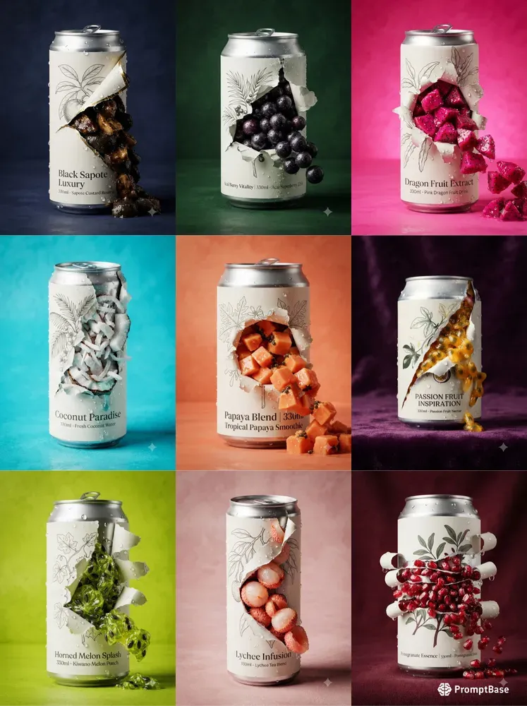 Torn Fruit Beverage Cans