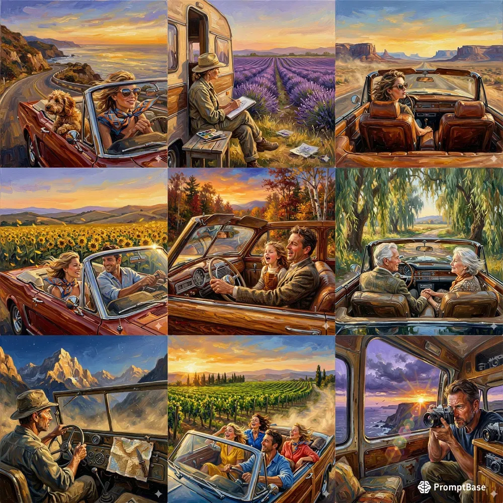 Vintage Road Trip Oil Paintings