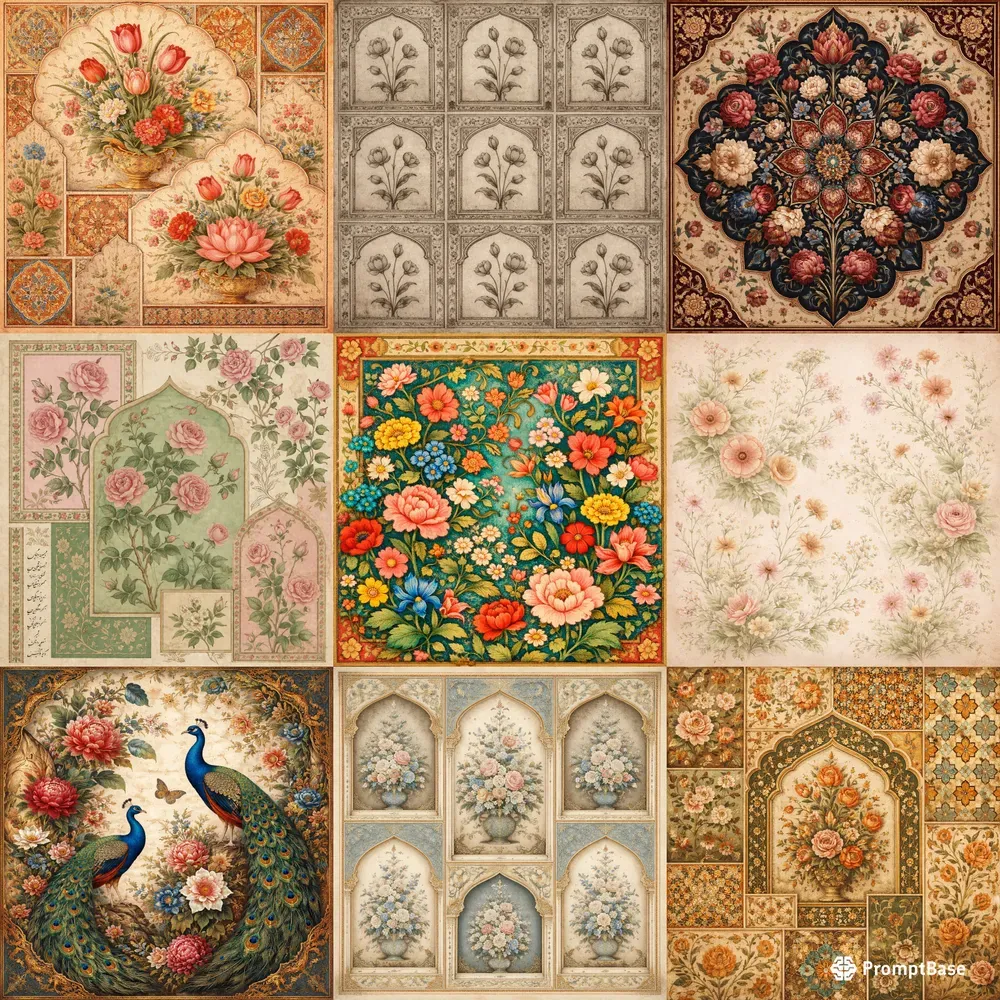 Mughal Floral Collage Patterns