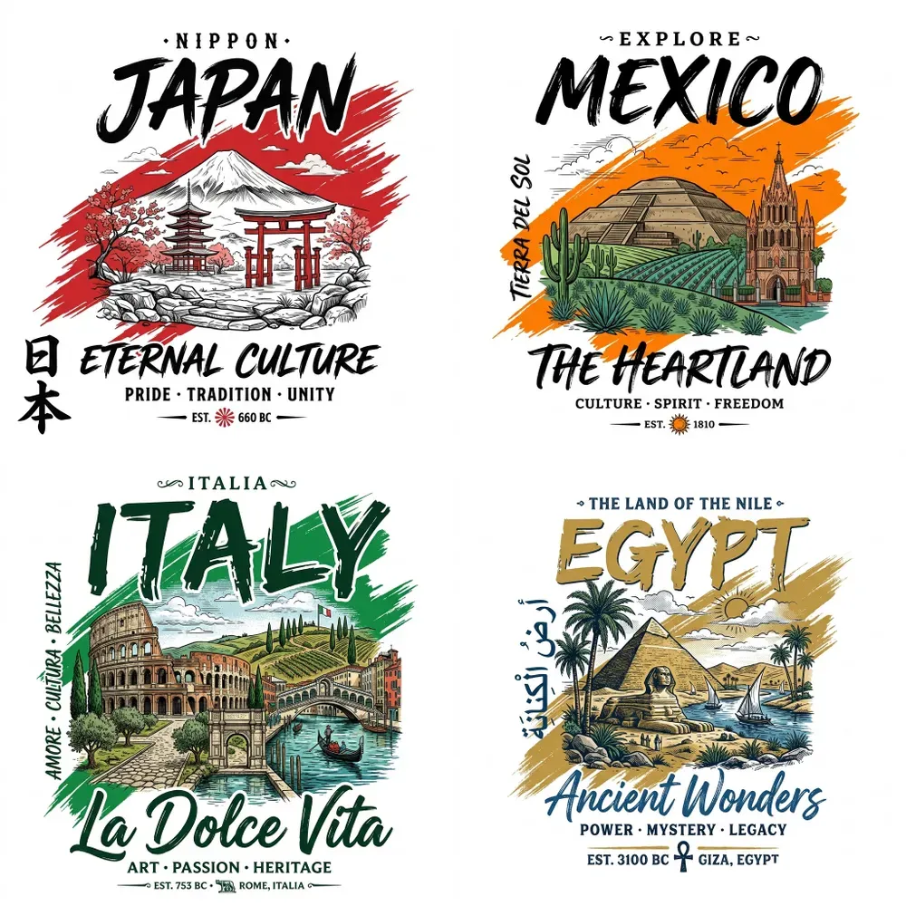 Country Graphic Illustration Tshirts