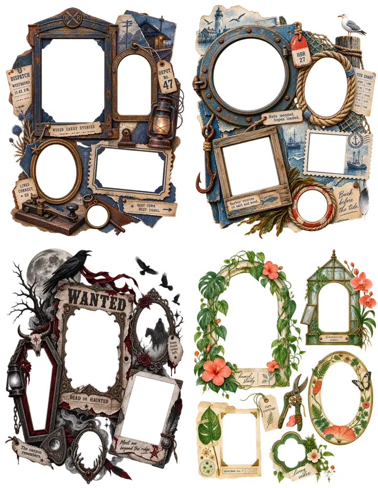 Western Frame Collage Ephemera Sheets