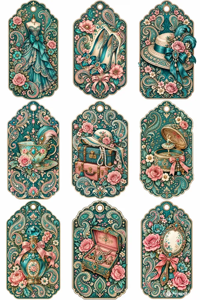 Teal Paisley Vintage Gift Tags