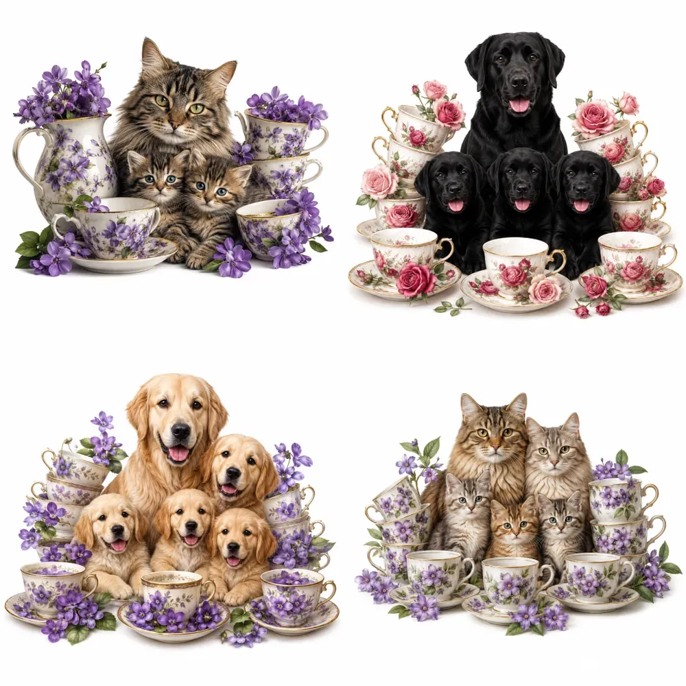 Animal Families Realistic Cats And Teacups