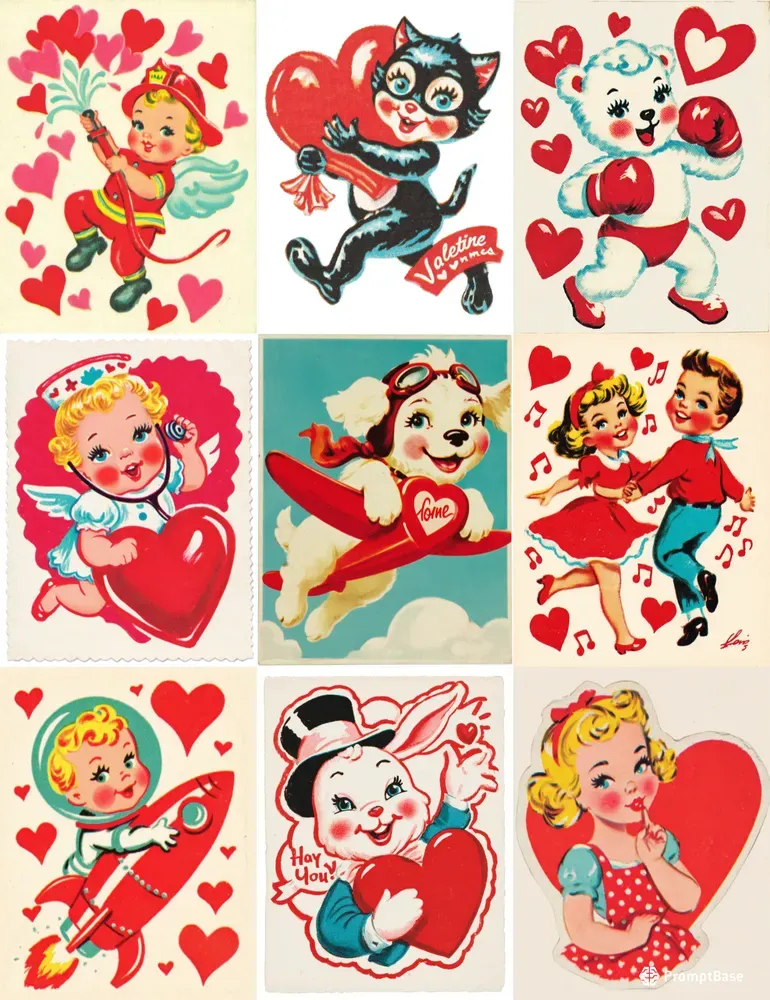 Vintage Valentine Card Illustrations