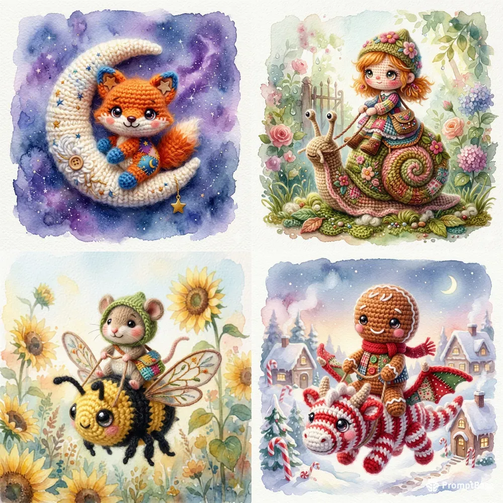 3D Crochet Watercolor Storybook Art
