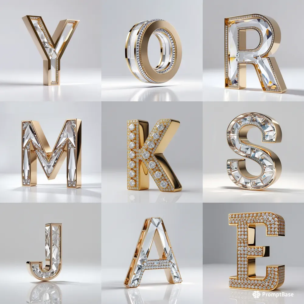 Luxury 3D Gold Letters Diamond Style Art